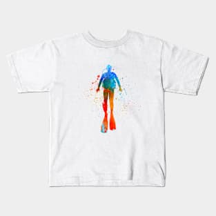 Man scuba diver in watercolor Kids T-Shirt